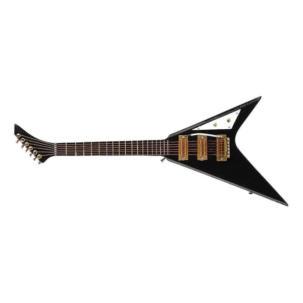 Miniatyr Svart Elgitarr med Ställ - 18,5 cm Dockskåpsdekor Modell