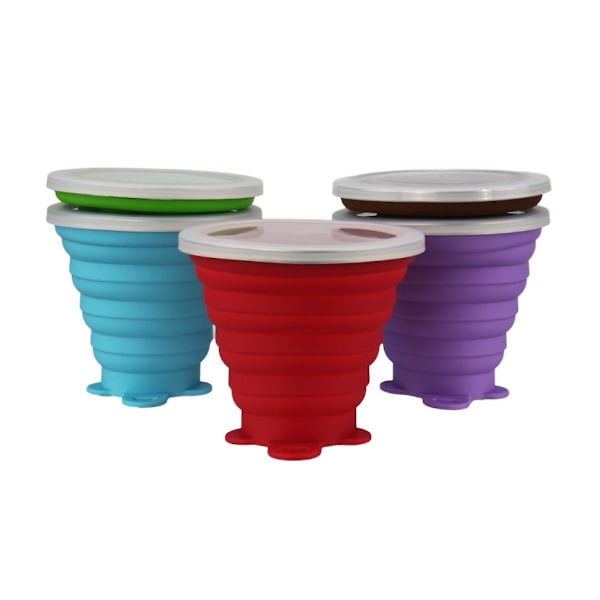 JUSCH Silikon Hopfällbar Resemugg - Hopfällbar Campingmugg i Silikon med Lock - Expanderbar Drickmuggsset - Portabel, Graderad [9.2oz] Röd)(WZ2290