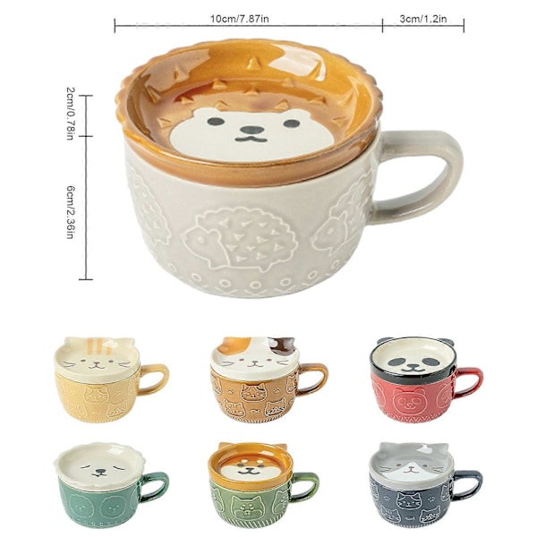 Söt Keramisk Tecknad Kaffemugg med Lock