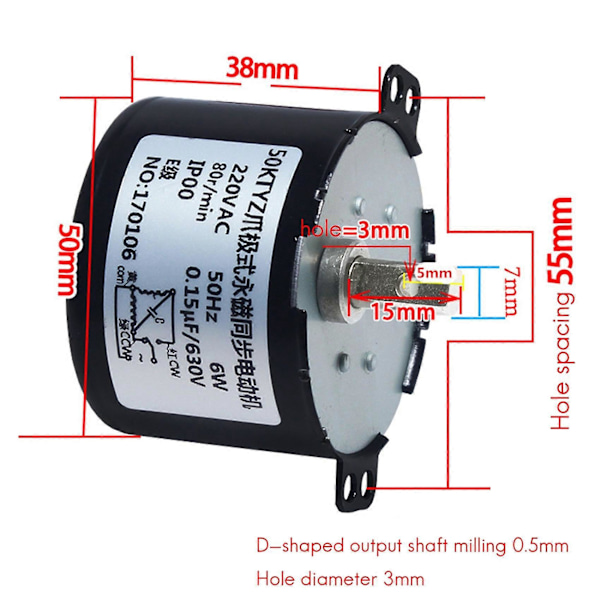50KTYZ Permanentmagnetisk synkronmotor AC 220V 6-10W Miniatyr