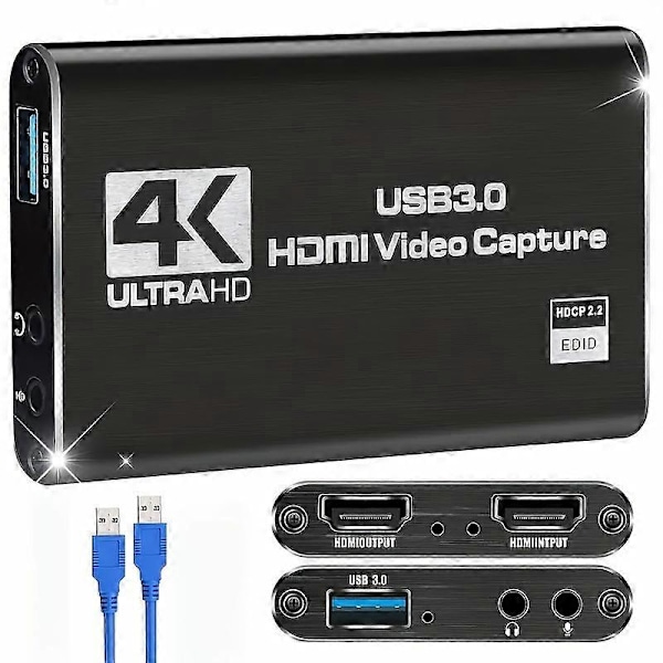 4K Audio Video Capture-kort, USB 3.0 Video Capture-enhet, Full HD 1080P for spillopptak, direktesendt strømming