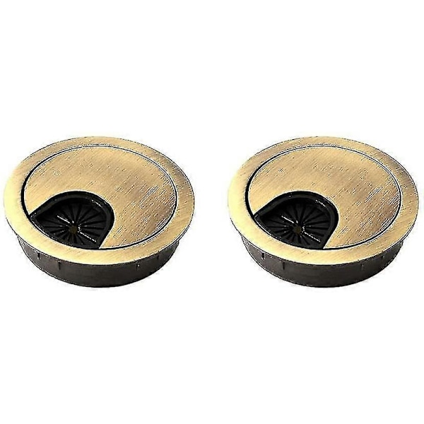 2 kpl Kaapelinläpivienti 60 mm | Kaapeliaukon kansi työpöydille, pöydille ja työtasoille | Materiaali: Sinkkiseos (pronssi)