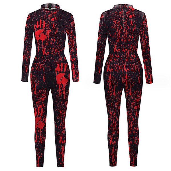 Kvinnors Halloween Bloody Costumes Jumpsuits Printed Skinny Catsuit XL