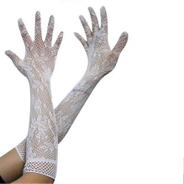 Sextriga Spetsar Damhandskar Klänning Elastisk Blommig Broderi Brudhandskar Hel Finger Bröllop Långa Handskar Armbåge