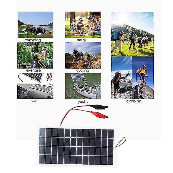 5W 12V Polysilisium Solcellepanel Utendørs Bærbart Vanntett Laderpanel med Klemmer Kan Lade 9-12V Batteri