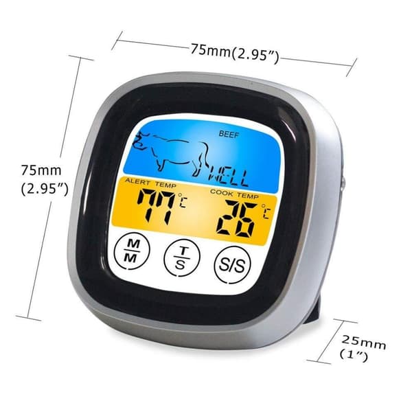 Touchscreen Kötttermometer Mat Grilltermometer BBQ Röktermometer Timer Väckarklocka Matlagning Bakning Ugn Digital Termometer [C]