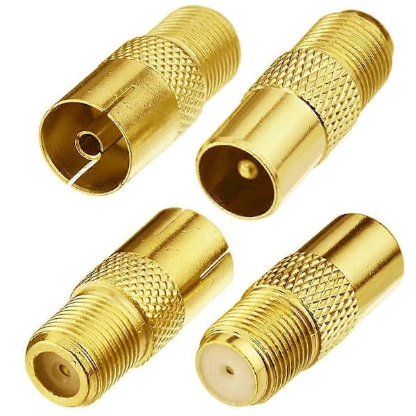4 stk. F-Type TV Antenne Koaksialkobling, F Type Skrukobling Hunn til RF Koaksial Antenneadapter (F-Type Hunn til TV Hann/Hunn)
