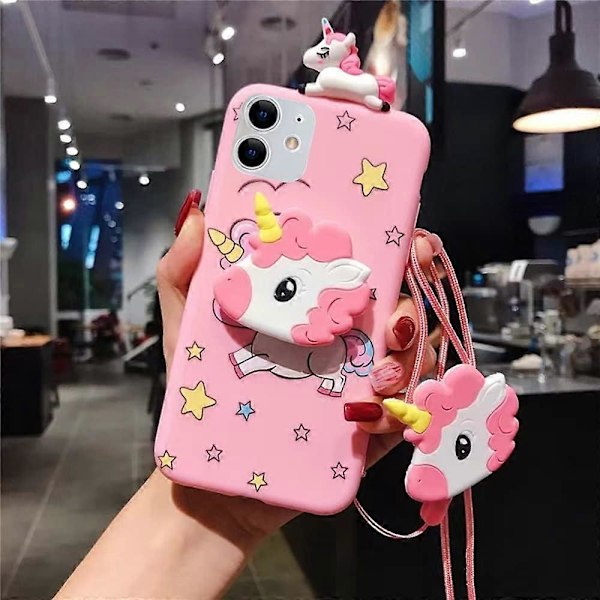 (Se titeln för telefonfodralsmodellen) Unicorn Fodral för iPhone 11pro, 3D Tecknad Design Sött Elastiskt Ställ Skyddsfodral, Telefonfodral med St