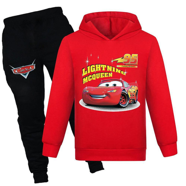 Barn Tonåringar Bil Lightning McQueen Pullover Hoodie Sweatpants Set Red 9-10 Years