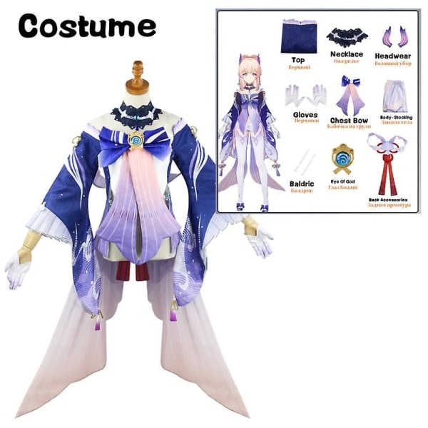 Sangonomiya Kokomi Cosplay Kostym Genshin Impact Cosplay Kokomi Tube Tops Klänning Outfits Med Ryggdekoration Peruk Halloween Cos costume XL