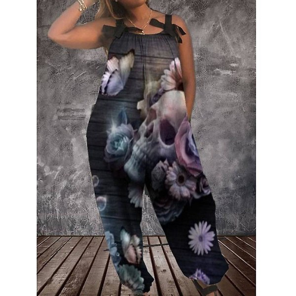 Halloweenoveraller för kvinnors printed jumpsuit Loose Fit Casual Playsuit Haklapp Overall Baggy Harem Byxor style 8 3XL