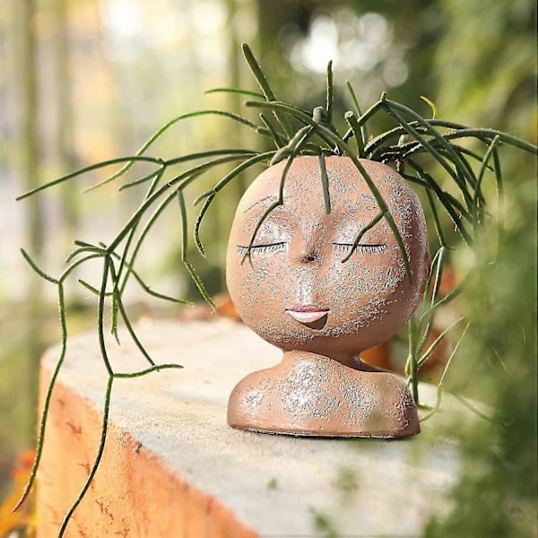 Ansiktsblomkruka Huvud Planteringskruka Succulent Planter Söt Harts Kaktus Planteringskruka Med Dräneringshål Sött Ansikte (Växter Ingår Inte.)
