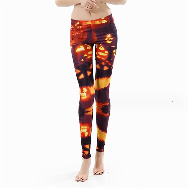 Halloween Leggings för kvinnor Roliga grafiska stretchiga byxor COLOR 2 XL