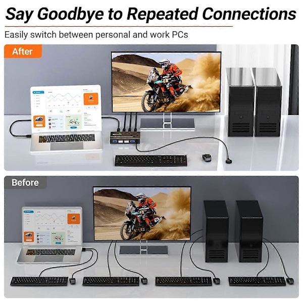 USB 3.0 Switch 4 Datamaskiner, 4 Porter USB Switch Velger for Tastatur Mus Switch Skriverdeler