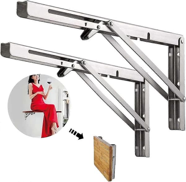 500mm Foldbare Hyller i Rustfritt Stål, Foldbar Vegghylle, Triangulær Støtte Ramme, For Bord, Benker og Hyller, Maksimal Belastning: 225kg (2 Stykker Wi