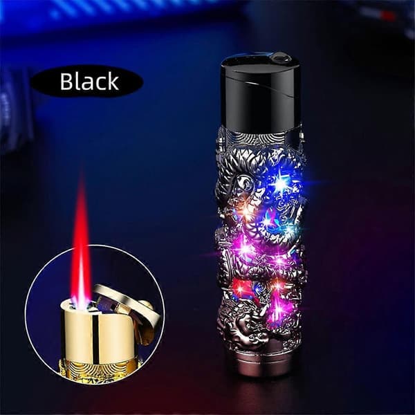 Mote Drager Relieff Lighter Høy Estetisk Unik Butan Lighter med LED Lys Gave til Menn Kvinner Glod