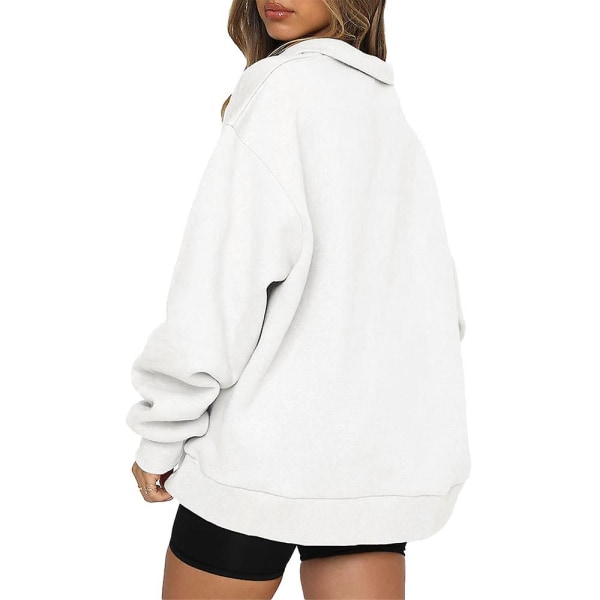 Dam Casual Toppar Sweatshirts Lös långärmad enfärgad tröja White 3XL