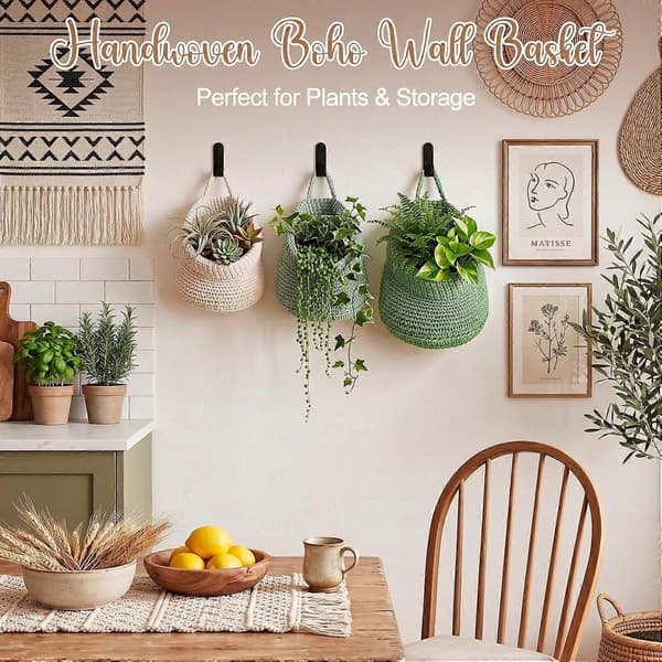 Boho inredning hängande väggkorgar för kök 3-pack korgar med krokar förvaring WHITE
