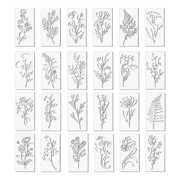 24 st Wildblommemålningsmallar, Blomblad Hantverk Lövmallar, Konst Trä Vägg Dörr Canvas
