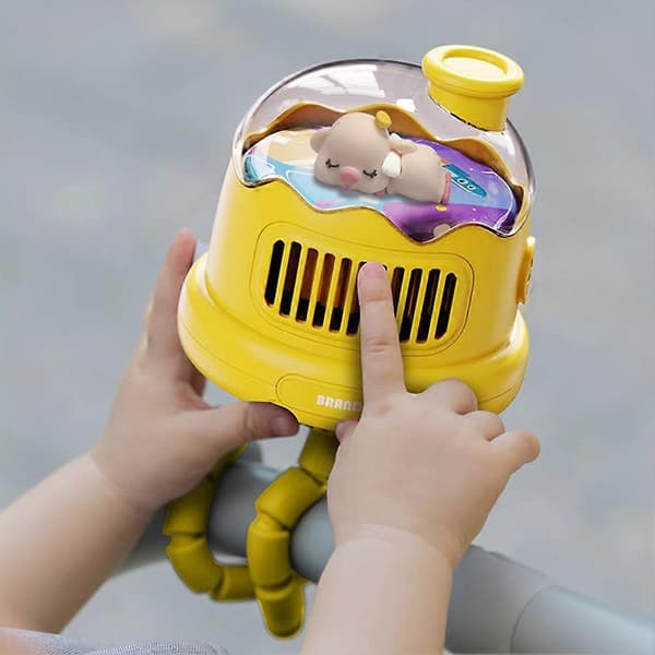 Bærbar klapvognsventilator med fleksibelt stativ, roterende fleksibelt stativ køleventilator til studerendes seng Yellow Head Shaking
