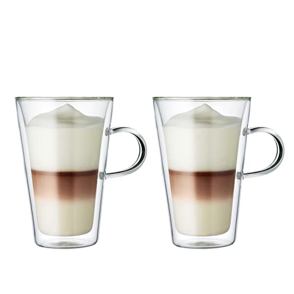 2-pack dubbelväggiga, högtemperaturbeständiga borosilikat isolerade glasvattenflaskor, 400 ml resemuggar