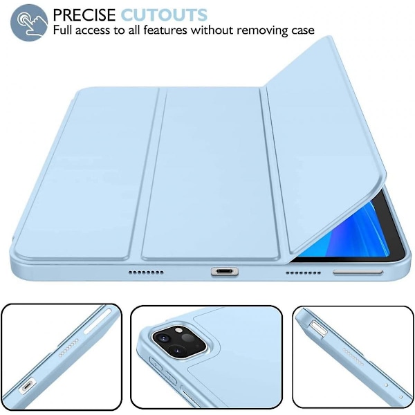 iPad Pro 12.9 tommer 5. generasjon / 4. generasjon (2021 og 2020) Kompatibelt Smart Sleep-modus Penneholder PU Lærbelagt Premium Nettbrettdeksel (Lyseblå)