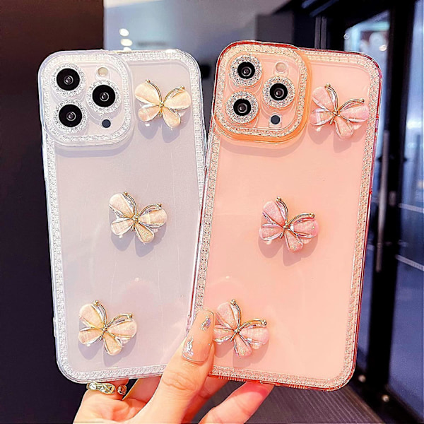 liangnv Skal för iPhone 11 Pro Max (6.5\" 2019), Sött 3D Fjäril Bling Glitter Klar Transparent Skal med Anti-Fall Linsskydd Glittrigt Mjukt TPU Skal