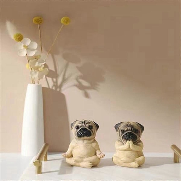 Pug Staty Heminredning, Yoga Sittande Mops Valp Figurin, Mops Valp Partner Samlarobjekt Hundstaty, Harts