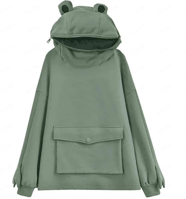 Dame/jente Søt Frosk Hettegenser Pullover Glidelås Munn Hettegenser med Stor Frontlomme