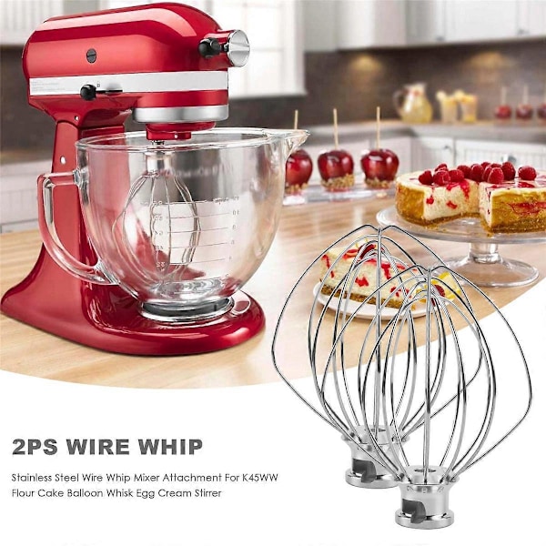 2-pack Visptillsats i rostfritt stål för Kitchenaid K45WW Mjöl Tårta Ballongvisp Ägg