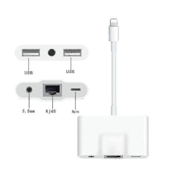 Lightning til Rj45 Ethernet Lan Kablet Netværksadapter 5 I 1 Usb Otg Lan Rj45 Ethernet 3.5mm Høj Hastigheds Konverter