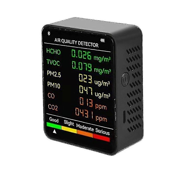 6-i-1 Luftkvalitetsdetektor LCD Stor Skjerm CO2-måler PM2.5 PM10 HCHO TVOC CO CO2 Karbondioksid Formaldehyd Monitor