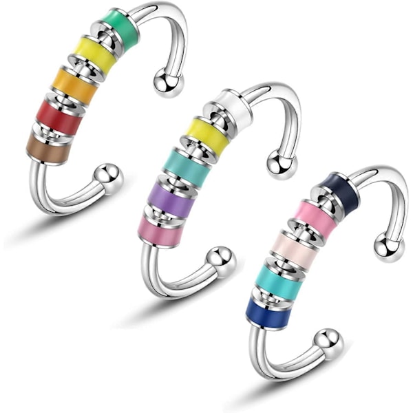 Emalj Fidget Ringar För Ångest Kvinnor, till Min Dotter Anti-ångest Flerfärgad Rostfritt Stål Stress Relief Spinner Ringar Med Pärlor Din Ångest Ljuger