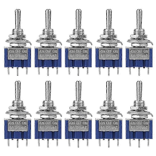 10 kpl Mini Vaihtokytkin ON OFF on SPDT 3-asentoinen 3-nastainen 6mm 6A 125VAC