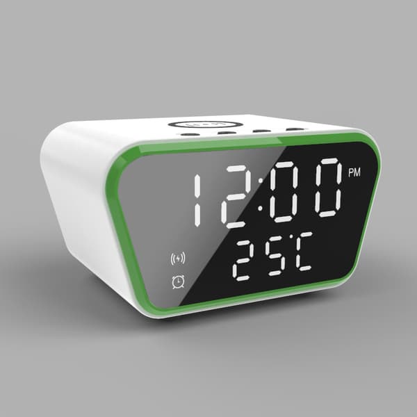 Multifunktionell trådlös smarttelefonladdare smart väckarklocka temperaturdisplay grön
