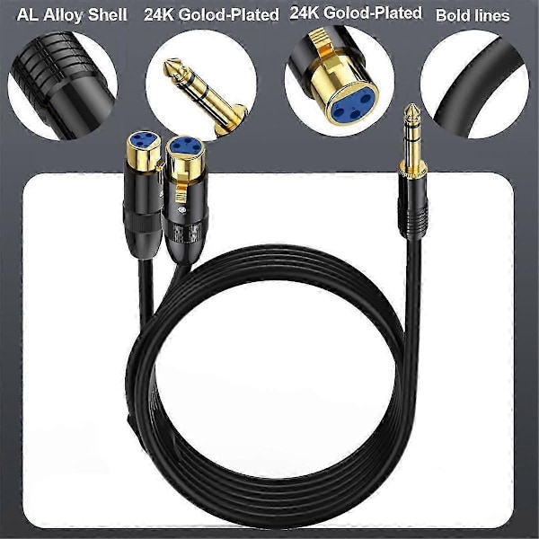 Dobbelt hun XLR til 1/4 tomme TRS Stereo Hanstik Y-Splitter Kabel 2-XLR Hun til Kvart Tomme Adaptere