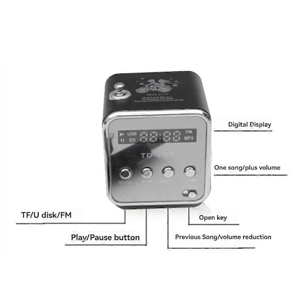 TD-V26 Digital Bärbar Mini FM Radio Mottagare LED Högtalare Trådlös Högtalare MP3 Stöd SD/TF Ca