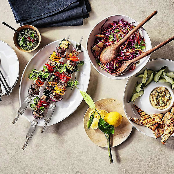 Grillspyd i rustfritt stål for grilling, 16-tommers metallspyd med skyver for sikker og enkel BBQ, 4 stk