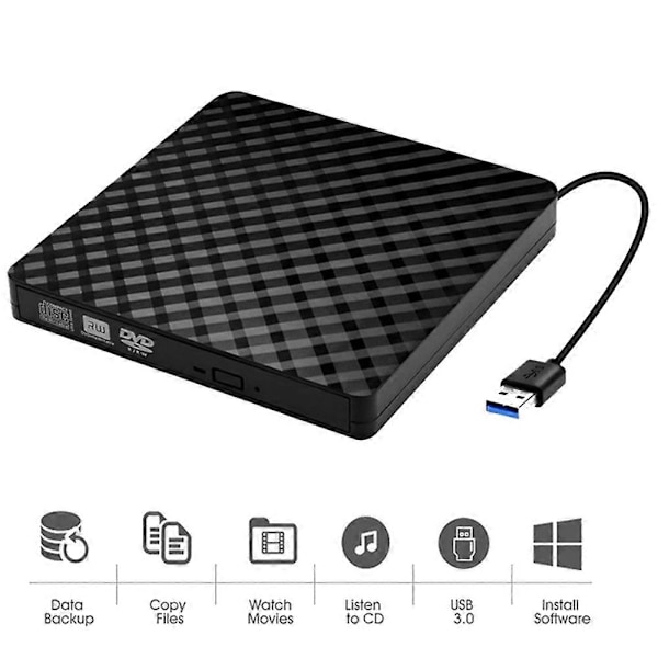 Extern CD DVD-enhet, USB 3.0 och Type-C Portabel CD DVD +/-Rw Enhetsläsare, DVD/CD ROM Brännare Rewr