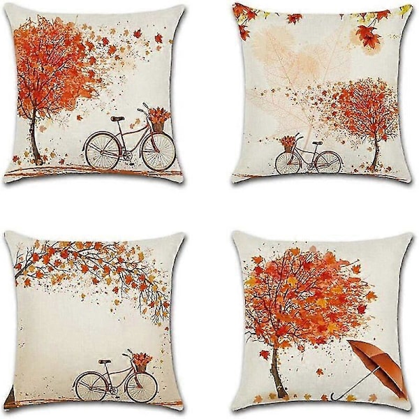 4 st Höst Bomull Linne Kuddöverdrag Soffa Bil Heminredning Kuddfodral 45 X 45 Cm