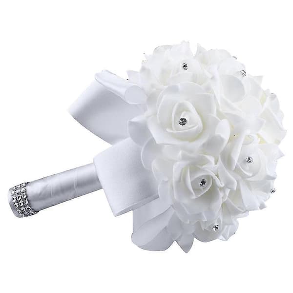 Perle Brudepige Bryllupsbuket Brude Kunstig Silkeblomst Blå