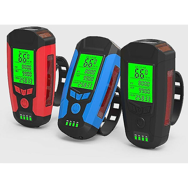 LED-cykellygte foran, cykel speedometer med 130 dB horn, genopladelig via USB, stærkt lys og vandtæt, blå