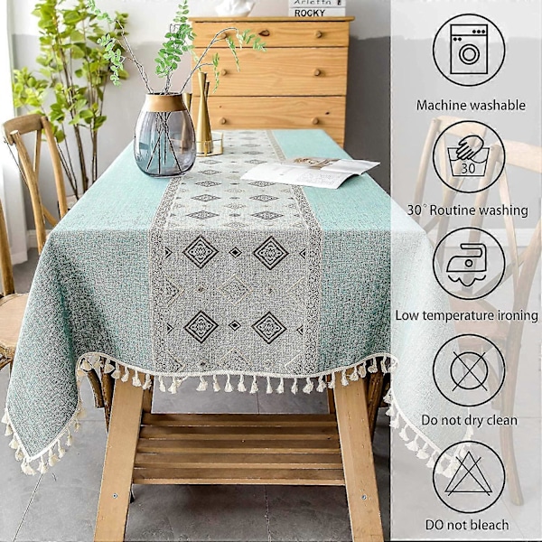 Bordsduk Rektangulär Bomull Linne, Fyrkantig Panel Tofs Design Rektangulär Bordsduk (140 X 180cm)