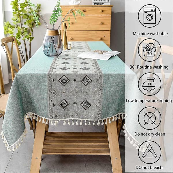 Dug Rektangulær Bomuldslinned Dug, Firkantet Panel Kvaster Design Rektangulær Dug (140 X 180cm)