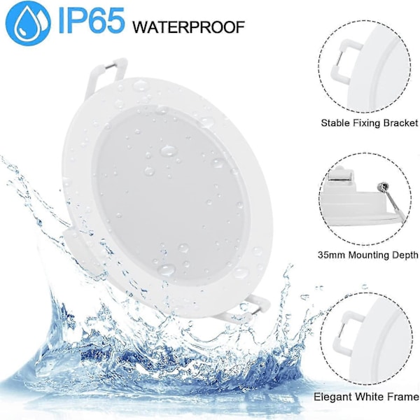 Flkwoh Inbyggd Dimbar LED-Spot, 6W 4000K Naturvitt, IP65 Taklampa Badrum, Extra Tunn LED-Spot 35mm, Håldiameter 68-80mm, AC
