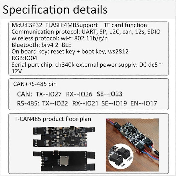T-CAN485 ESP32 CAN -485 Tukee TF-korttia Langaton kehityskortti