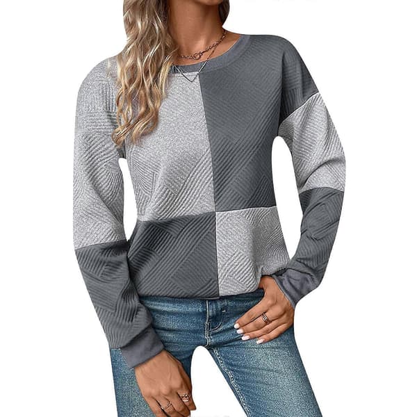Dam Lös Långärmad Färgblock Texturerad Tröja Mörkgrå M Dark Grey M