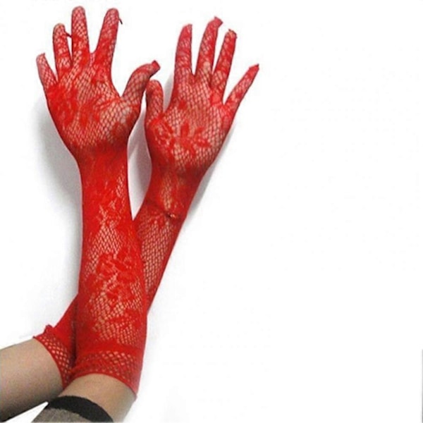 Sextriga Spetsar Damhandskar Klänning Elastisk Blommig Broderi Brudhandskar Hel Finger Bröllop Långa Handskar Armbåge