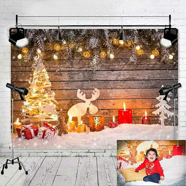 7x5ft Vinyl Julebord Dekor Fotobakgrunn Brun Trevegg Fotoboks Hvit Juletre Elg Nyfødt Fotobakgrunn Studio Prop Ba