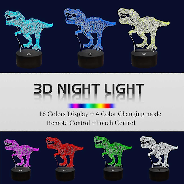 Dinosaur Gaver, T-rex 3d Natlampe 16 Farver Skiftende Natlampe Til Børn Med Fjernbetjening